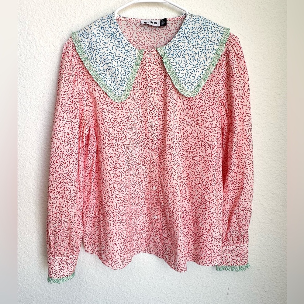 Rixo Misha Squiggle Blouse Frilled Peter Pan Collar Medium US 8 EUC - Picture 3 of 15